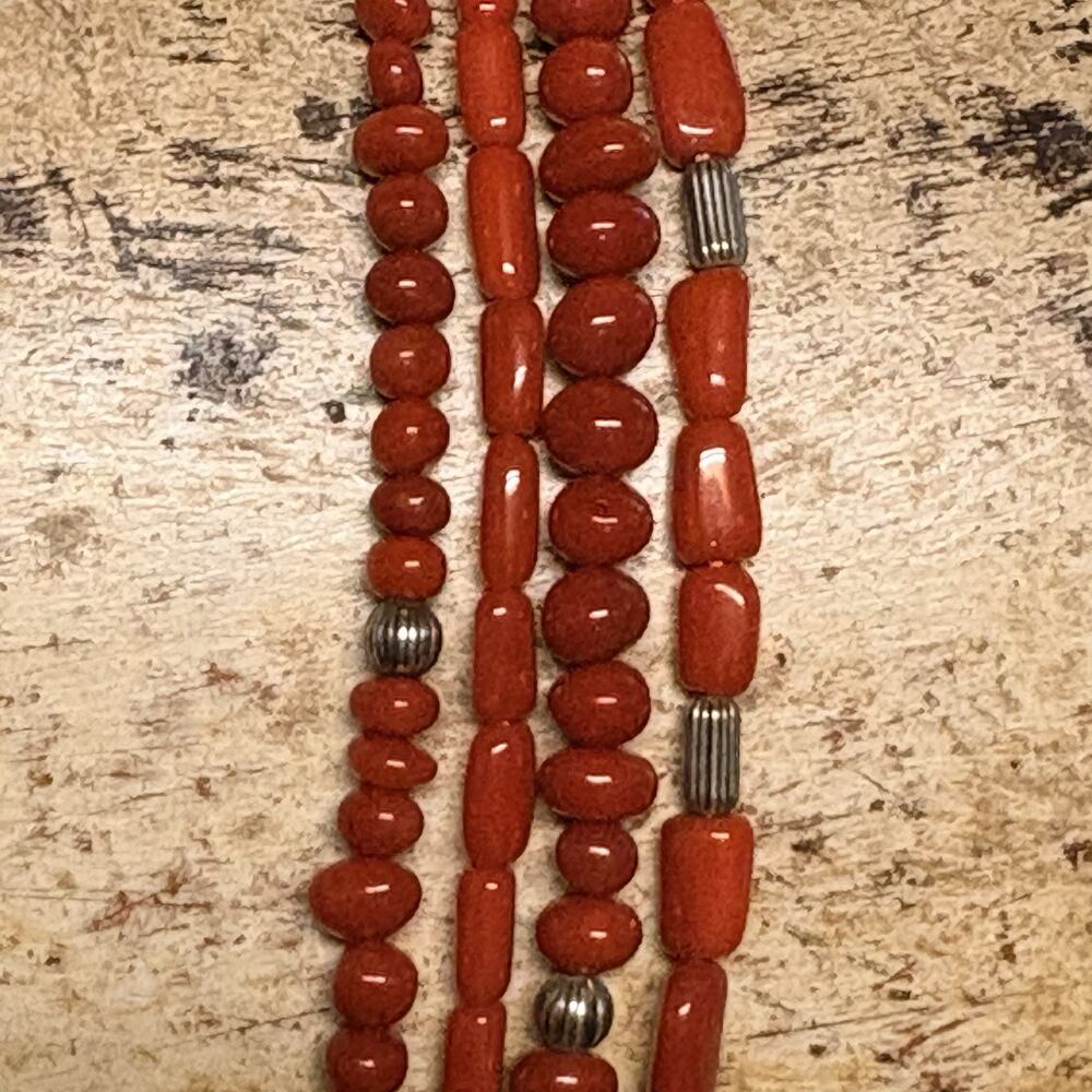 Shube's Dakota West Necklace Sterling Silver & Red Coral Multi Strand Vintage - Picture 5 of 8
